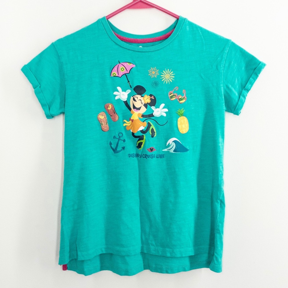 Disney Cruise Line Minnie Mouse Girls Large Teal Graphic T-Shirt Vacation